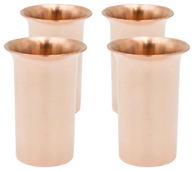 Extra Thick Pure Copper Fluted Shot Glasses Uncoated, 1.25oz, Set of 4