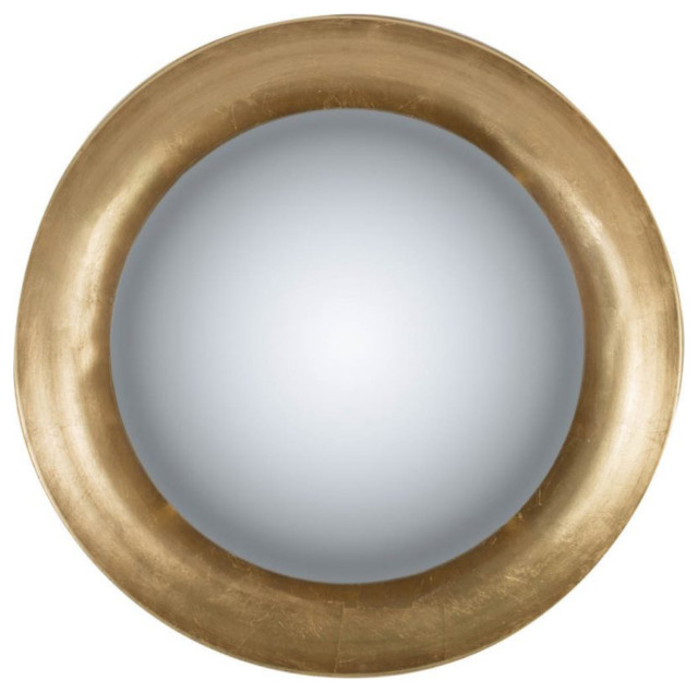 Modern Styled Round Mirror With Lustrous Frame And Leds, Large, Gold