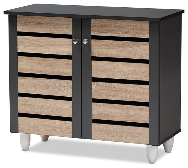 Modern & Contemporary 2-Tone Oak & Dark Gray 2-Door Shoe Storage Cabinet