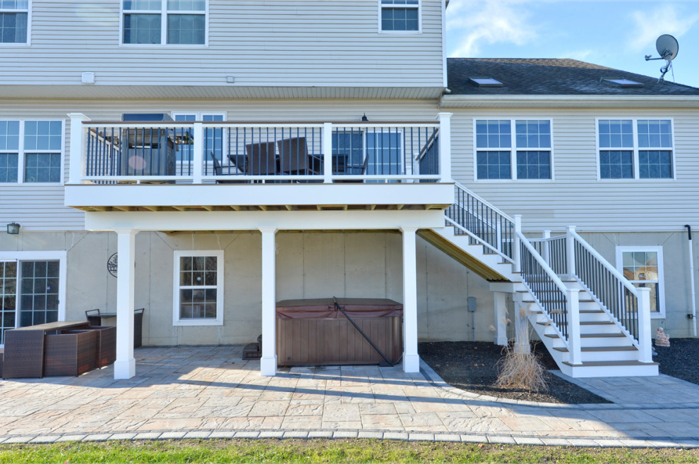 Two-Story Custom Deck with Fire Pit - Contemporary - Terrace - New York ...