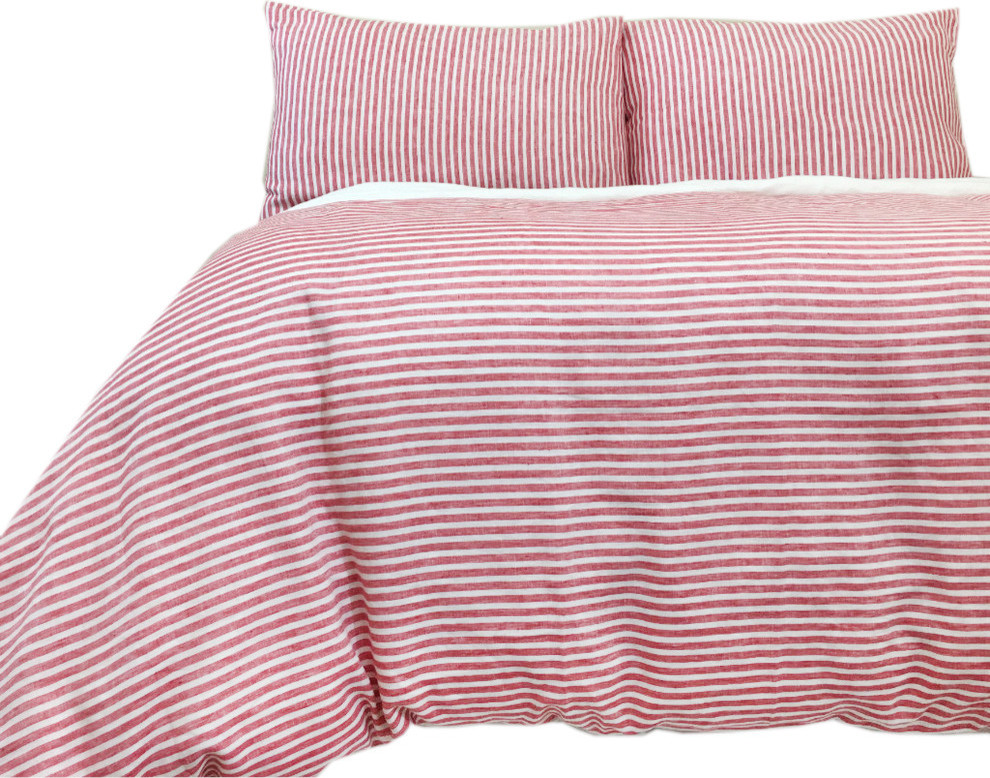 Red And White Striped Duvet Cover Natural Linen Contemporary