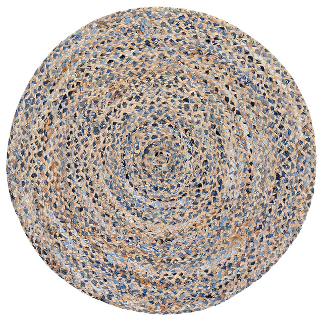 Kerala Denim & Jute Round Rug, 4' Farmhouse Area Rugs by Anji