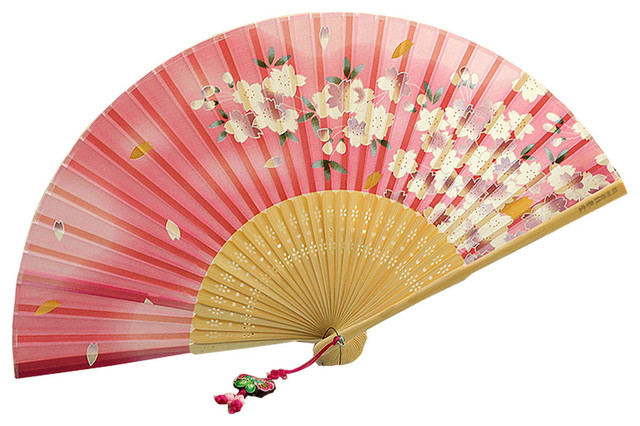 Chinese Style Blooming Flowers Design Silk Folding Fan Bamboo Fan Blue