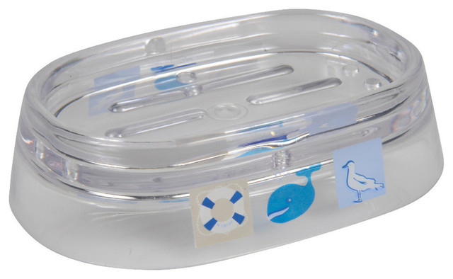 Clear Acrylic Printed Bath Countertop Soap Dish Cup, Key West