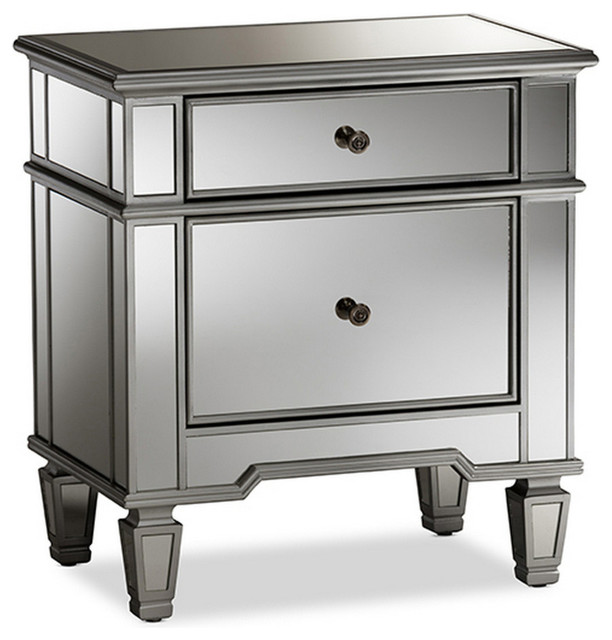 Urban Designs Sunderland Glamour Style Mirrored 2Drawer Nightstand