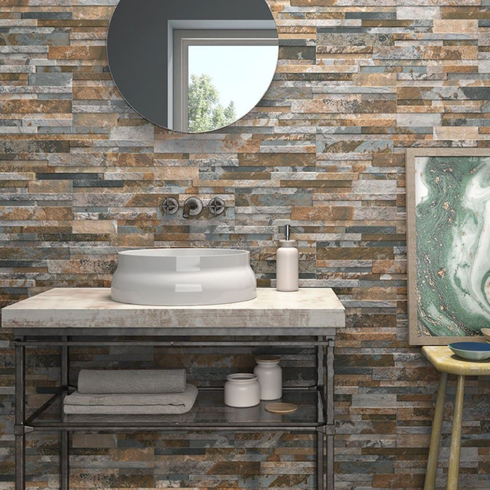 Inspiration for a large bathroom in Other with gray tile and terra-cotta tile.