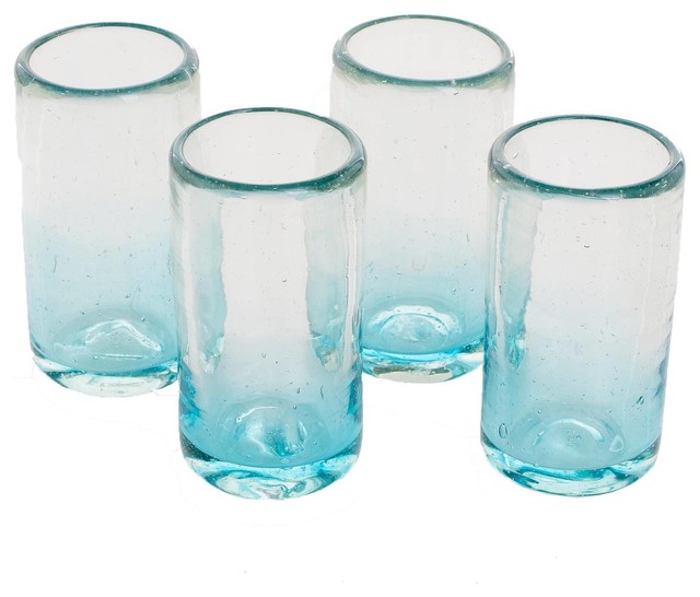 Novica Glistening Sea Recycled Glass Shot Glasses, 4Piece Set