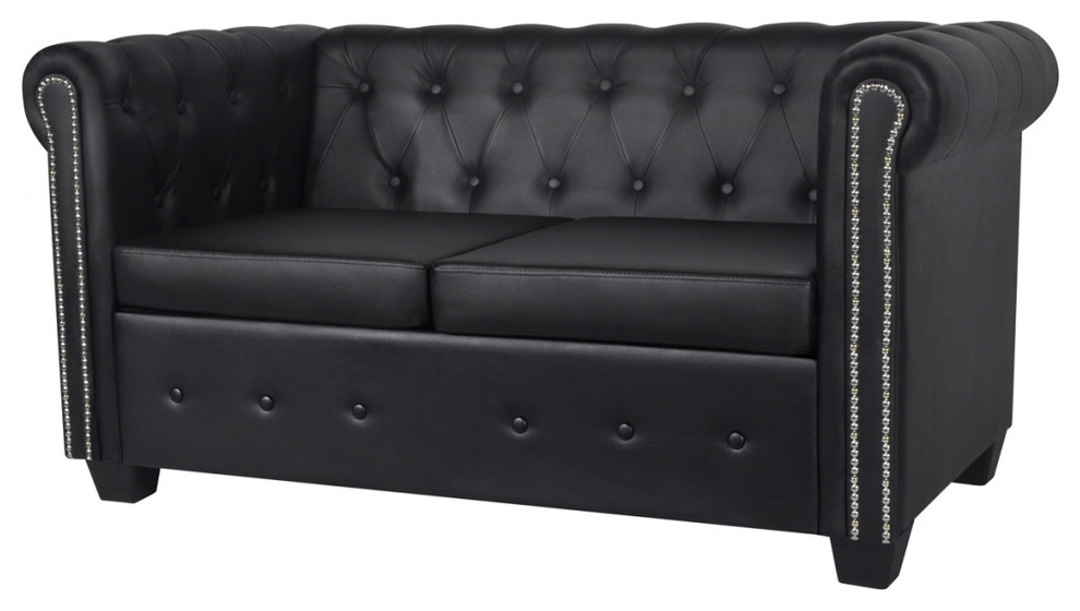 Huis Pelgrim wees stil vidaXL Chesterfield 2-Seater Artificial Leather Black Living Room Furniture  - Transitional - Sofas - by vidaXL LLC | Houzz