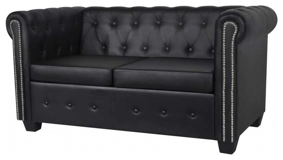 Vidaxl Chesterfield 2 Seater Artificial Leather Black Living Room Furniture
