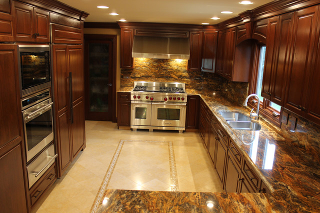 Traditional Kitchen With Cherry Cabinets Granite Countertops