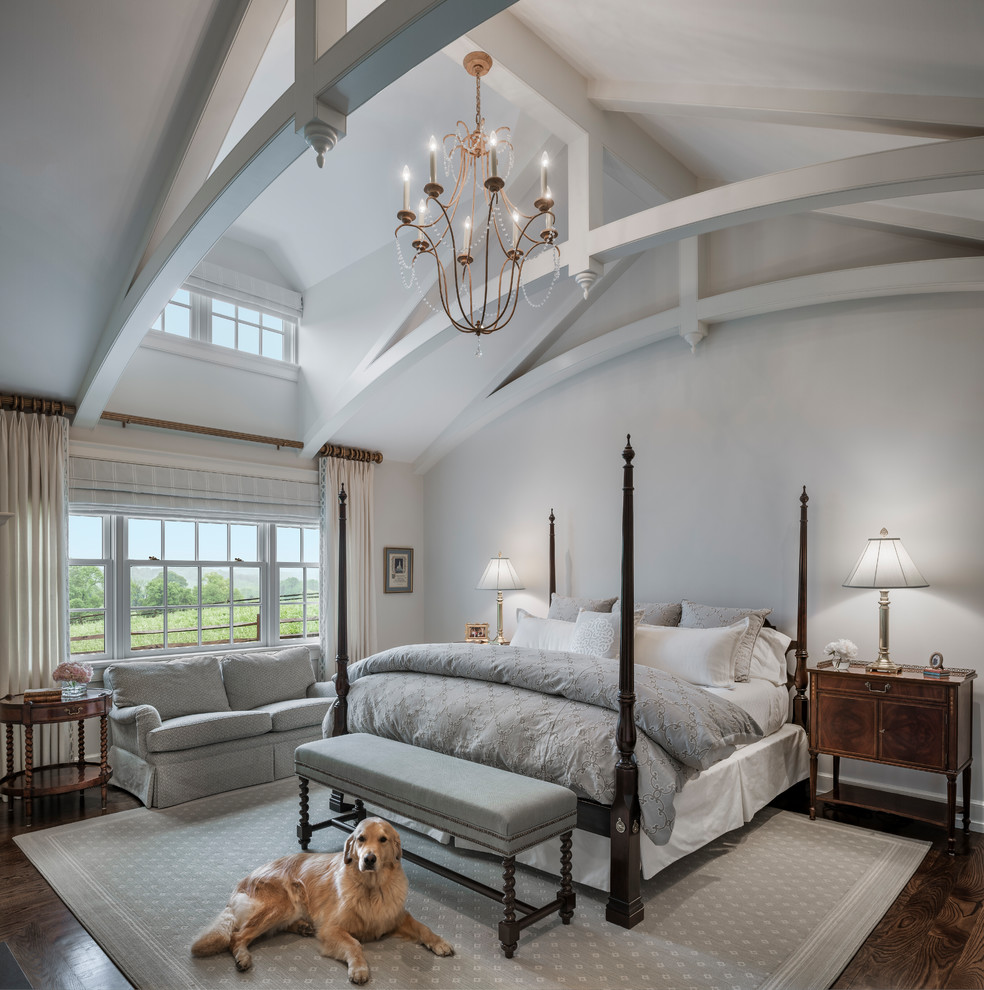 Inspiration for a traditional master bedroom in Philadelphia with medium hardwood floors.