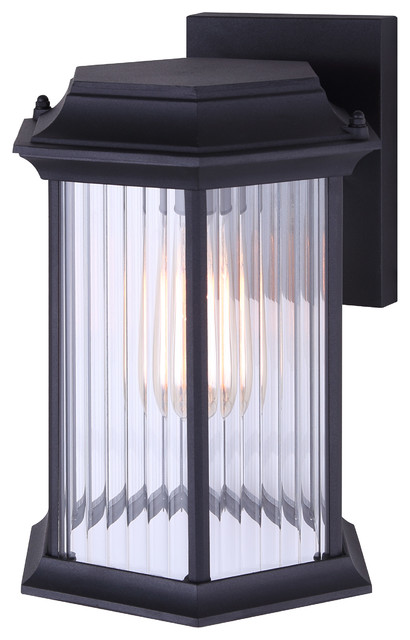 Canarm Kitley 1 Outdoor Light, Black With Clear Ribbed Glass-Easy Connect