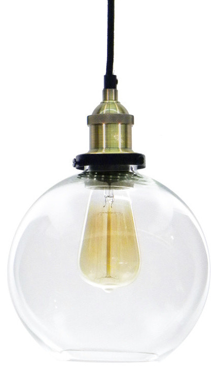 Black Antique Brass Glass Globe Shade Pendant Light