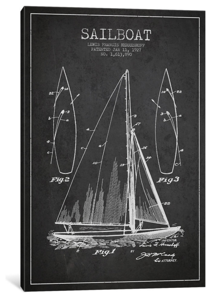 "Sailboat Patent Blueprint" by Aged Pixel, 40"x26"x1.5", 1-Piece
