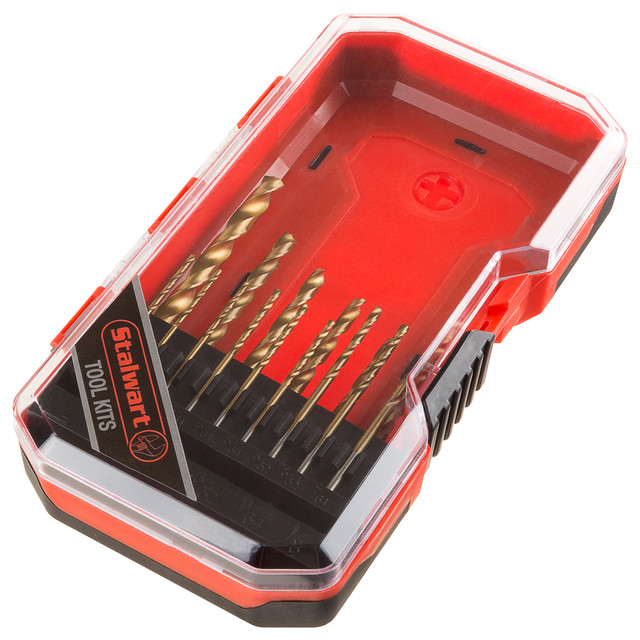 Drill Bit Set, Titanium Finish 15Piece Set, Storage Case by Stalwart