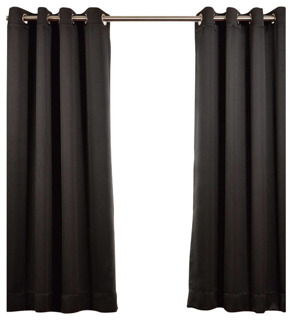 Jet Black Grommet Blackout Room Darkening Curtain, Set of 2