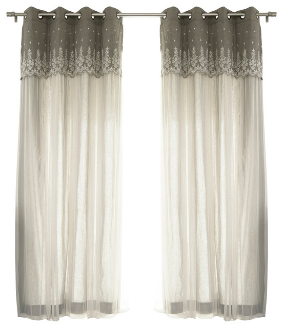 Grace Lace Overlay Curtains, Pair Contemporary Curtains by Best