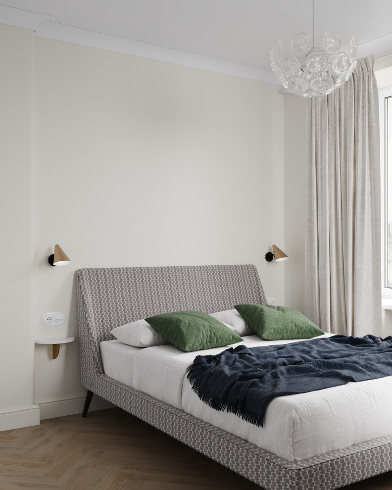 Спальня с винтажной люстрой