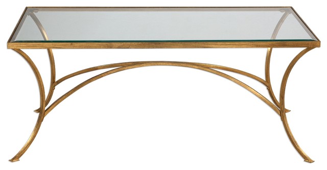 Minimalist Gold Arch Coffee Table, Metal Glass Top Elegant