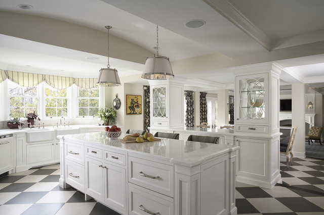 Kitchen Island And See Through Glass Cabinets Traditional
