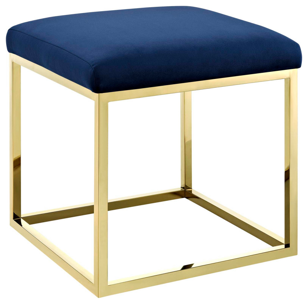 Anticipate Velvet Ottoman, Gold Navy