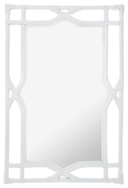 Rectangular Rattan Decorative Chippendale Wall Mirror, White