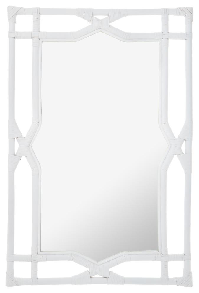Rectangular Rattan Decorative Chippendale Wall Mirror, White