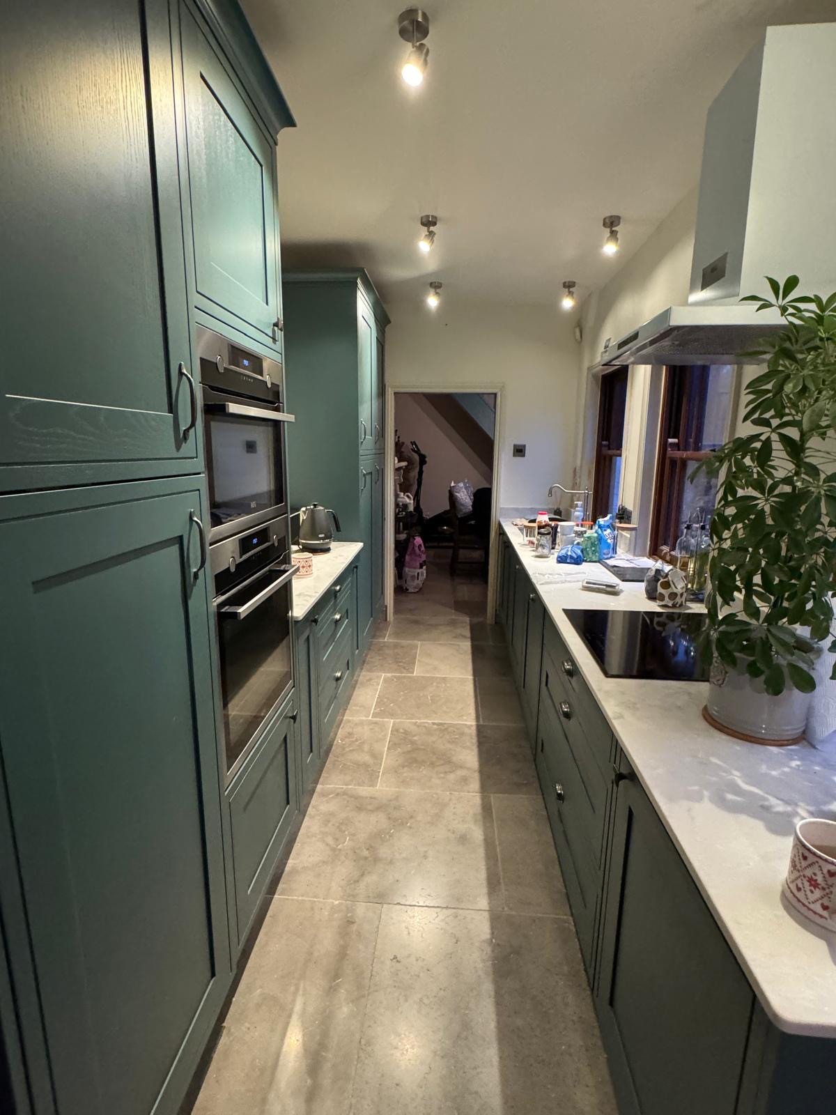 A Dark Coloured Galley Kitchen