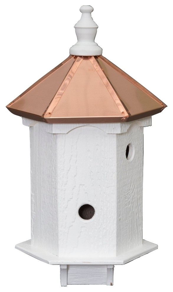 4 Room Copper Roof Birdhouse, 24" Wood Bird House Condo Traditional
