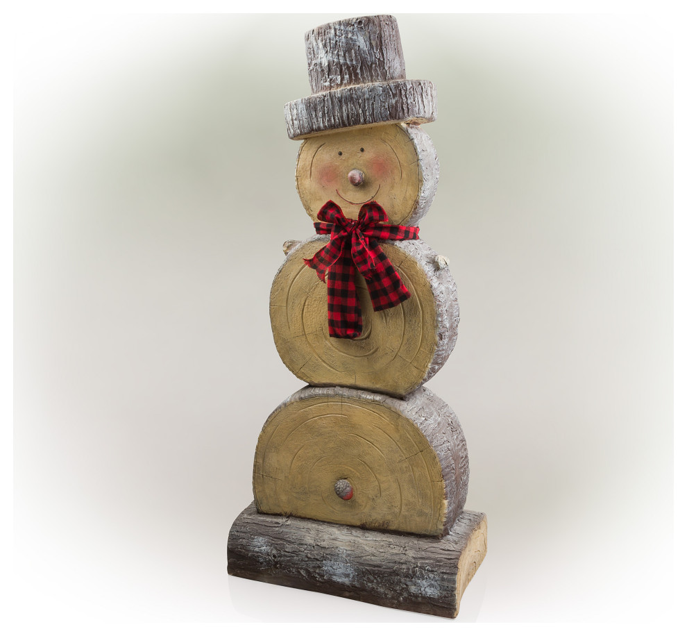 Wooden Snowman Statue Rustic Holiday Accents And Figurines by Alpine Corporation Houzz