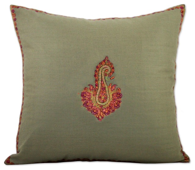 Glorious Meadow Bloom Embroidered Wool Cushion Cover