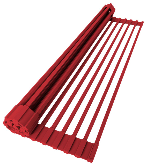 Stylish Multipurpose Over Sink Roll-Up Dish Drying Rack, Red