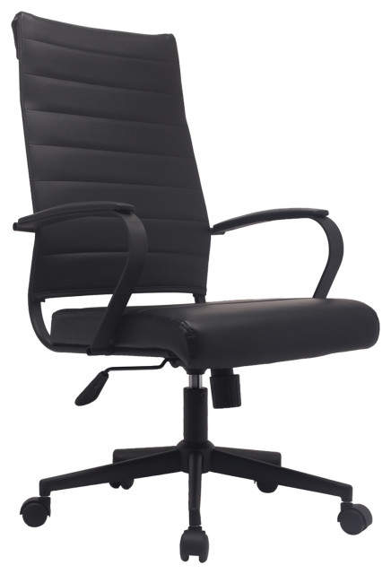 Stylish Office Chair Contemporary Design in Black Leather 