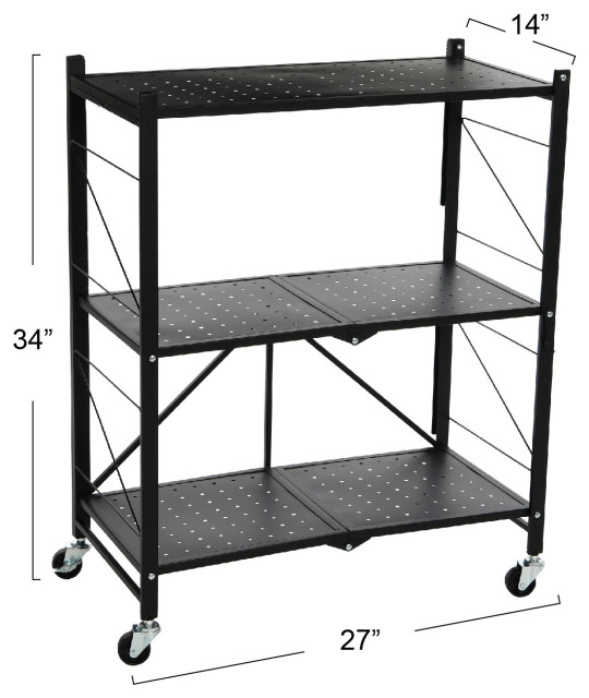Utility Rack Outdoor Metal 3-Tier Foldable Utility Rack, Black - Utility Shelves - by ...