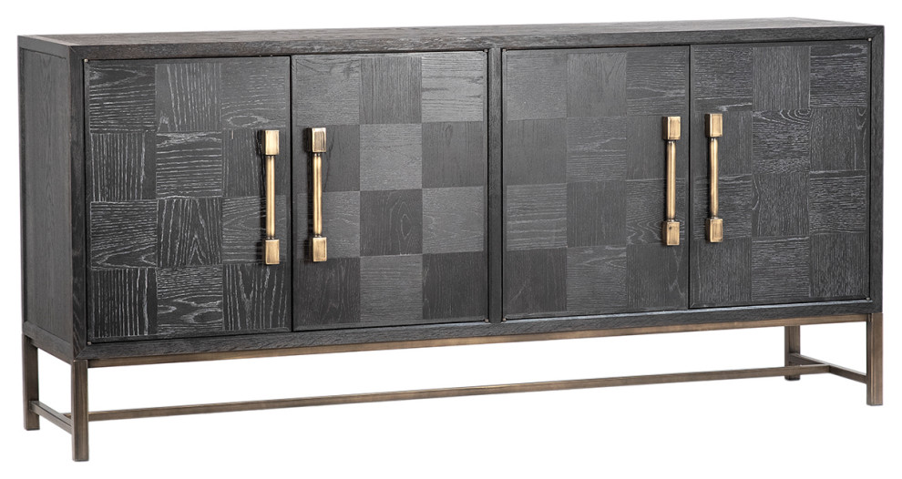 73" Strauss Black Oak Wood and Iron Industrial Buffets And