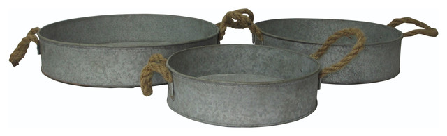 Kitchen Dinning Galvanized Metal Round Tray With Rope Handle 3 Piece Set Kitchen Dinning Galvanized Metal Round Tray With Rope Handle 3 Piece Set