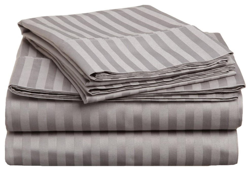 300 Thread Count Twin Sheet Set Egyptian Cotton Stripe - Grey