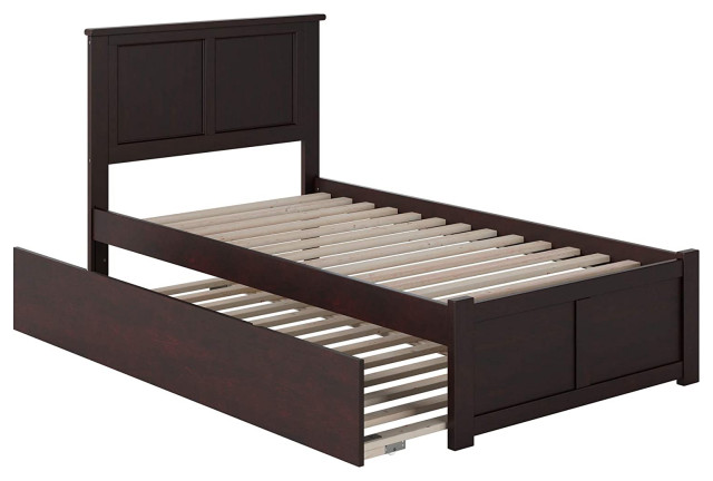 Traditional Twin Size Bed Frame, Wooden Slats Support and Trundle ...