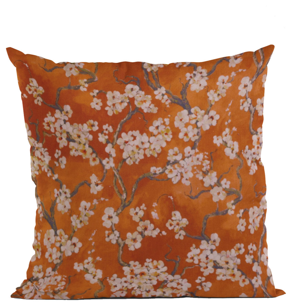 Persimmon Garden Cherry Blossoms Luxury Throw Pillow, Double sided 18"x18"