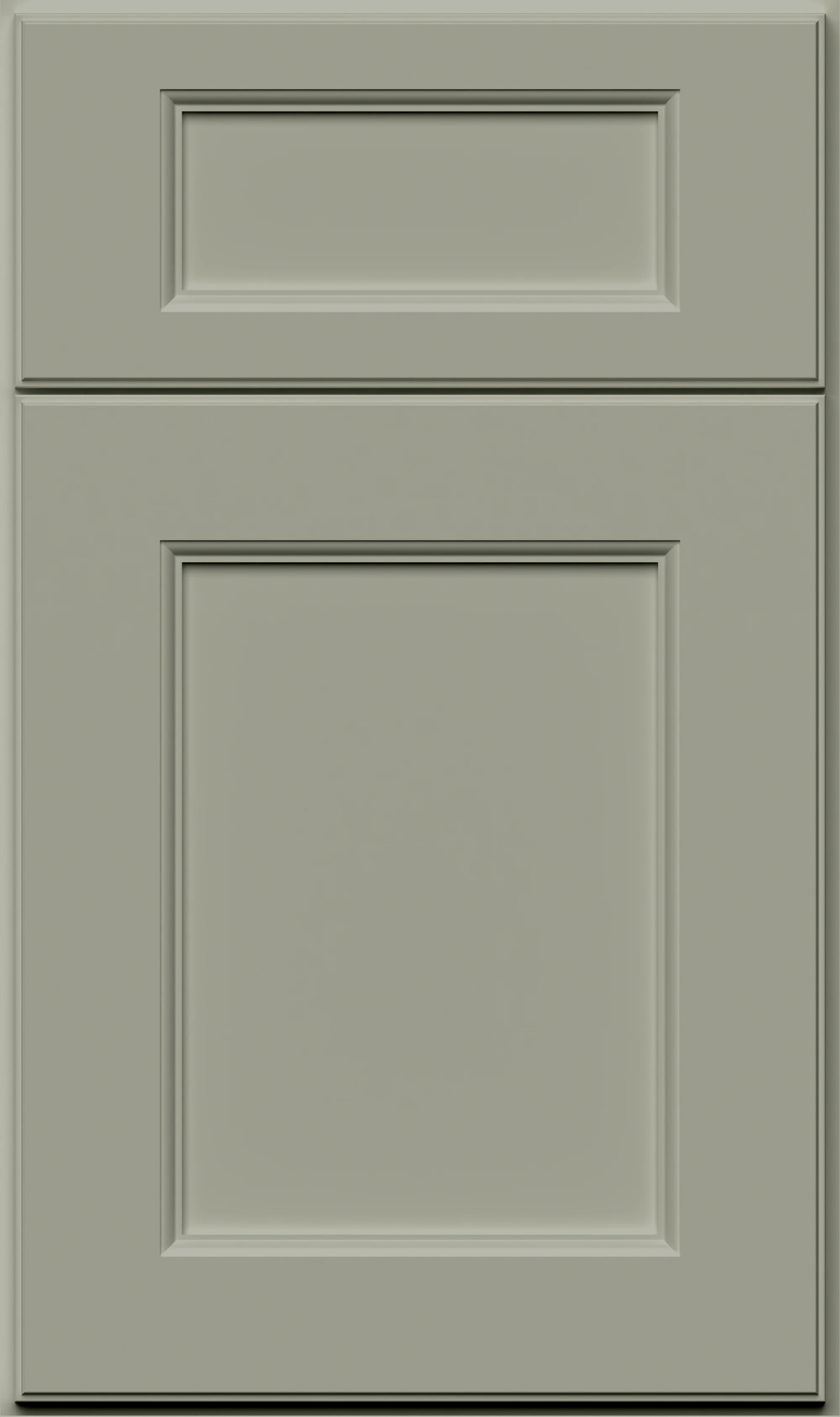 Fusion Pistachio Green door style with stepped frame detail, recessed flat panels and clean modern profile