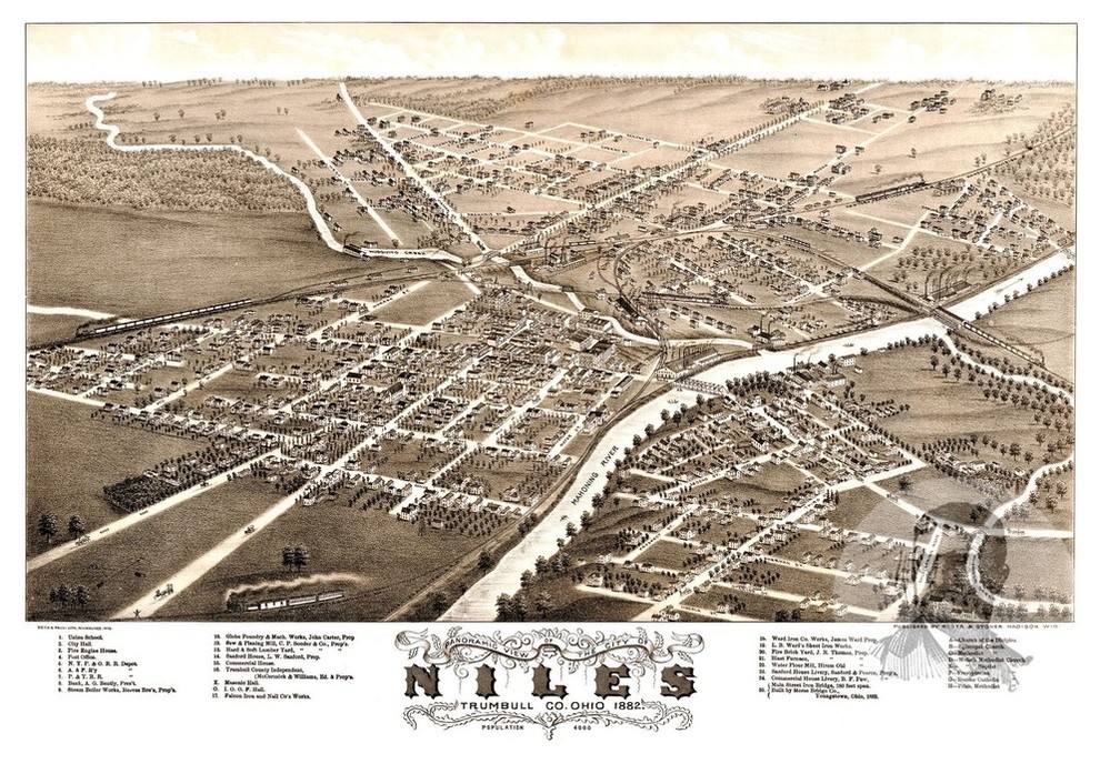 Old Map of Ravenna Historic Decor OH from 1882 Vintage Ohio Art