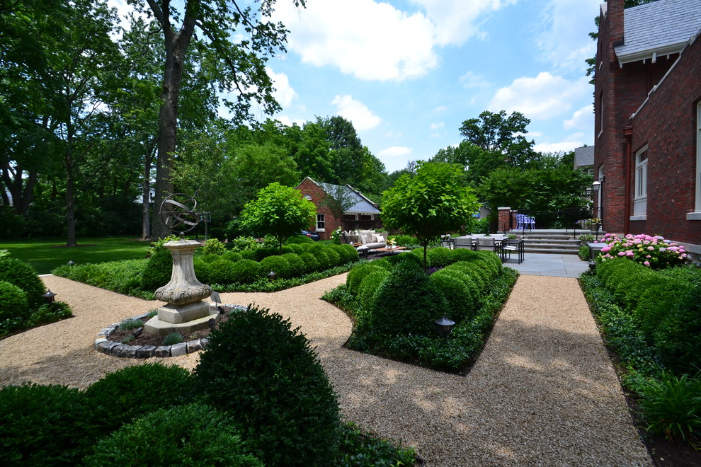 Inspiration for an expansive traditional backyard partial sun formal garden in Cincinnati with a garden path and gravel.