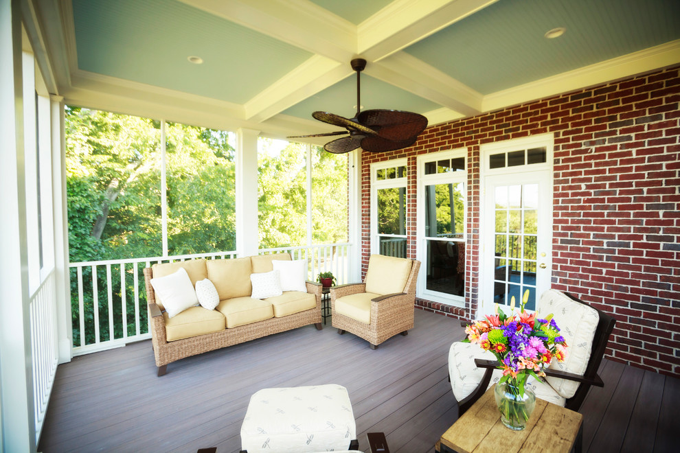 Mid-sized traditional verandah in Nashville with decking and a roof extension.