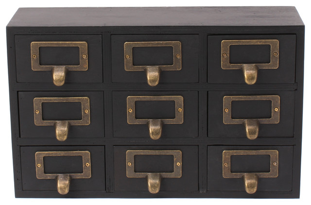 Desktop Organizer Wood Apothecary Drawer Set, Black