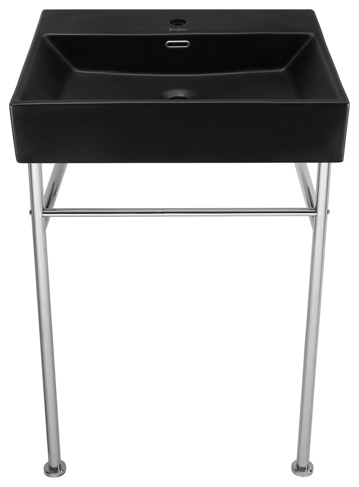 Claire 24 Ceramic Console Sink Matte Black Basin Chrome Legs