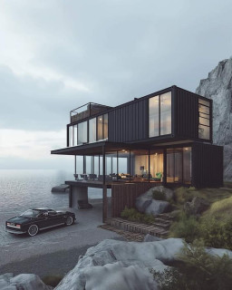 黒いインダストリアルスタイルのおしゃれな家の外観の画像 75選 - 2025