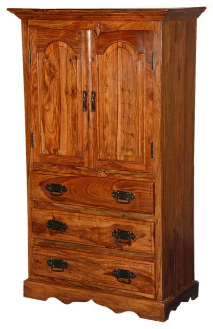 Pomeroy Rustic Solid Wood Armoire With Drawers And Shelves