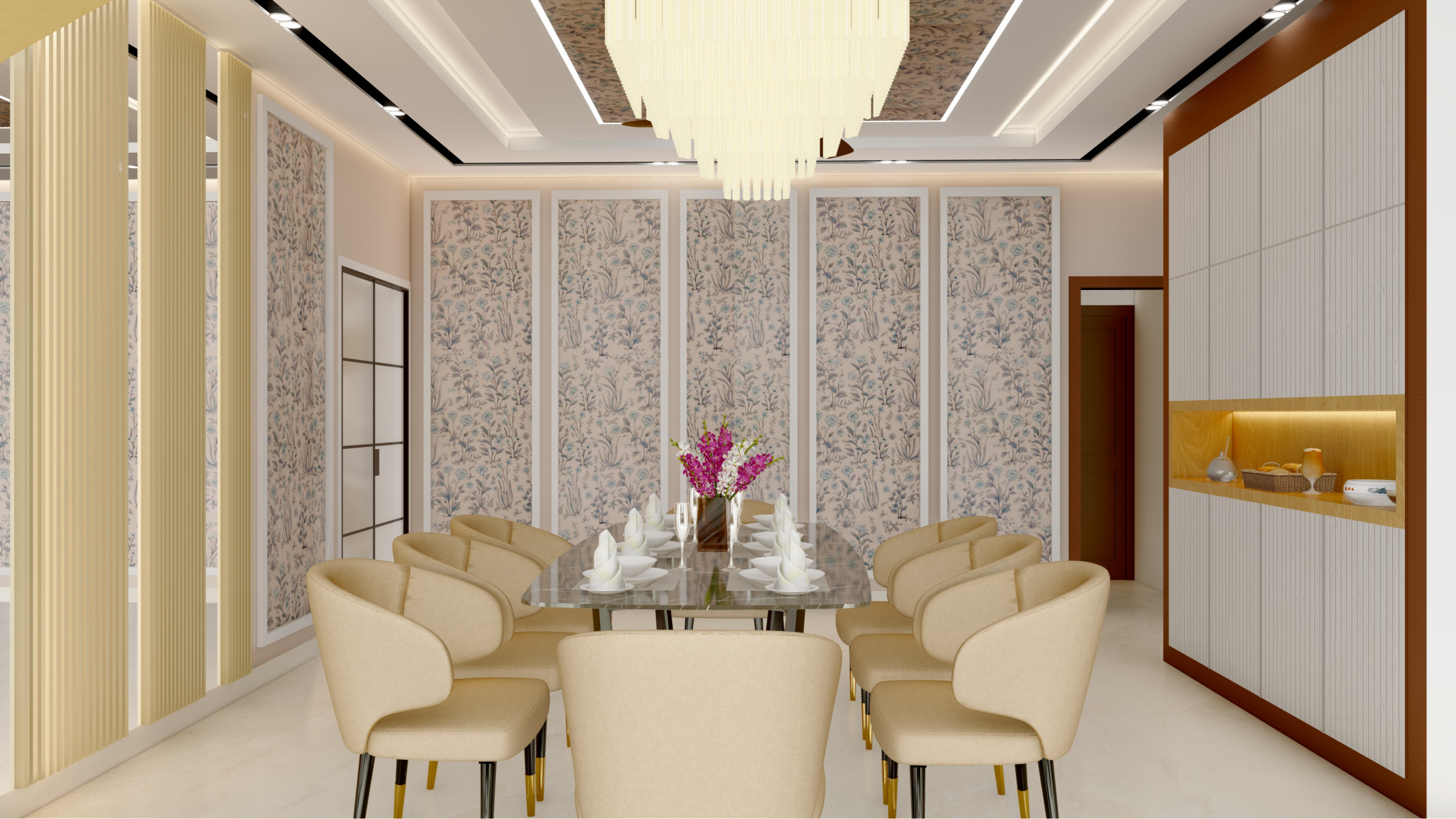 Art Deco Style Dining Room with Glamorous Gold Elements in Kingswood