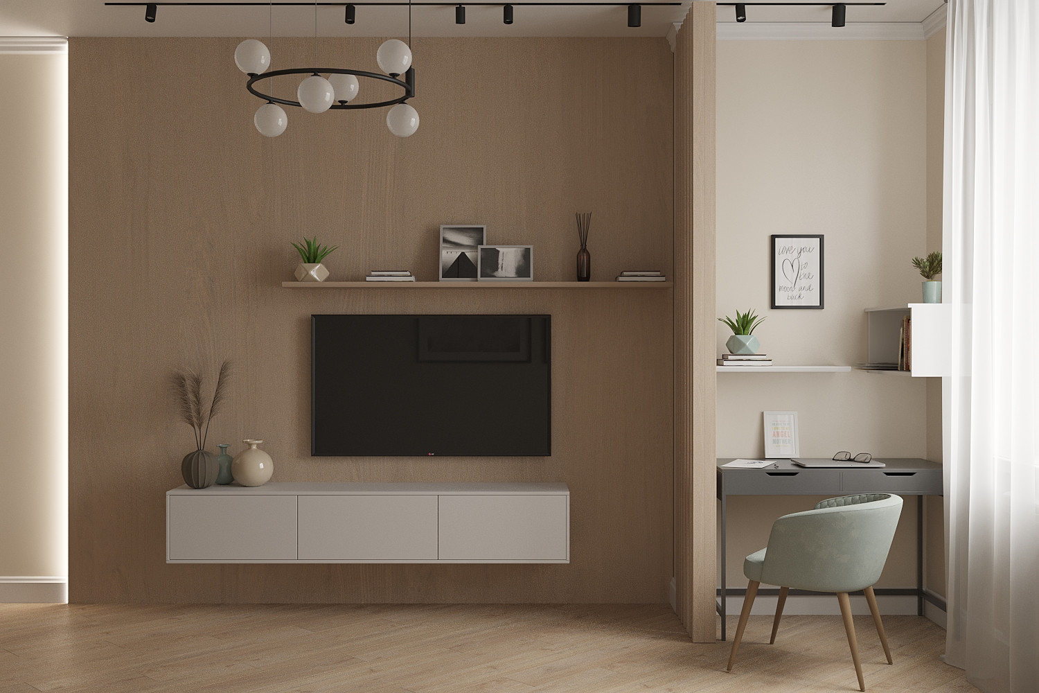 Кухня-гостиная в натуральных тонах