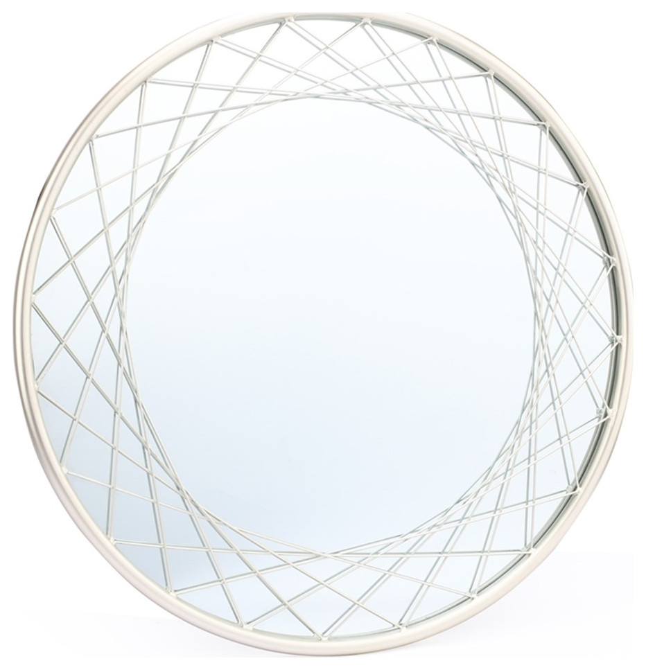 LuxenHome Silver Metal Frame Round Accent Wall Mirror Contemporary